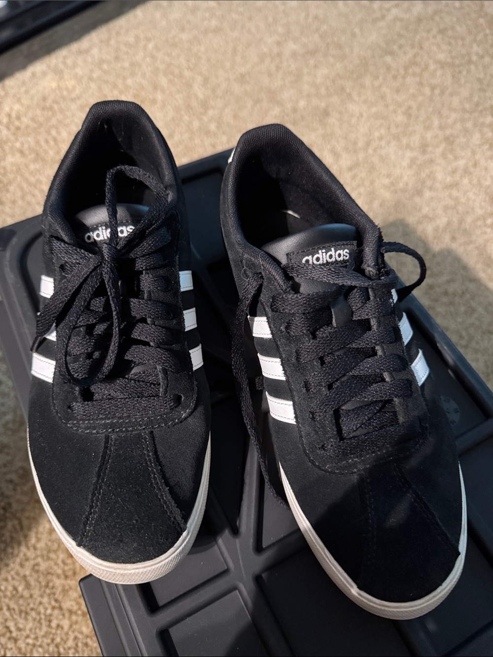 adidas Women’s Black Sneakers with White Stripes - Picture 4 of 4